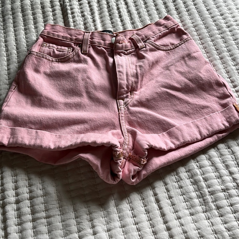 High rise pink denim shorts